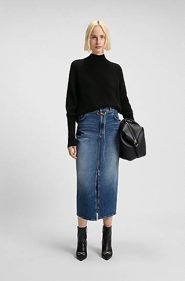 Sweater BOSS Relaxed-fit mock-neck sweater in a wool blend Sort | 50548251, 1