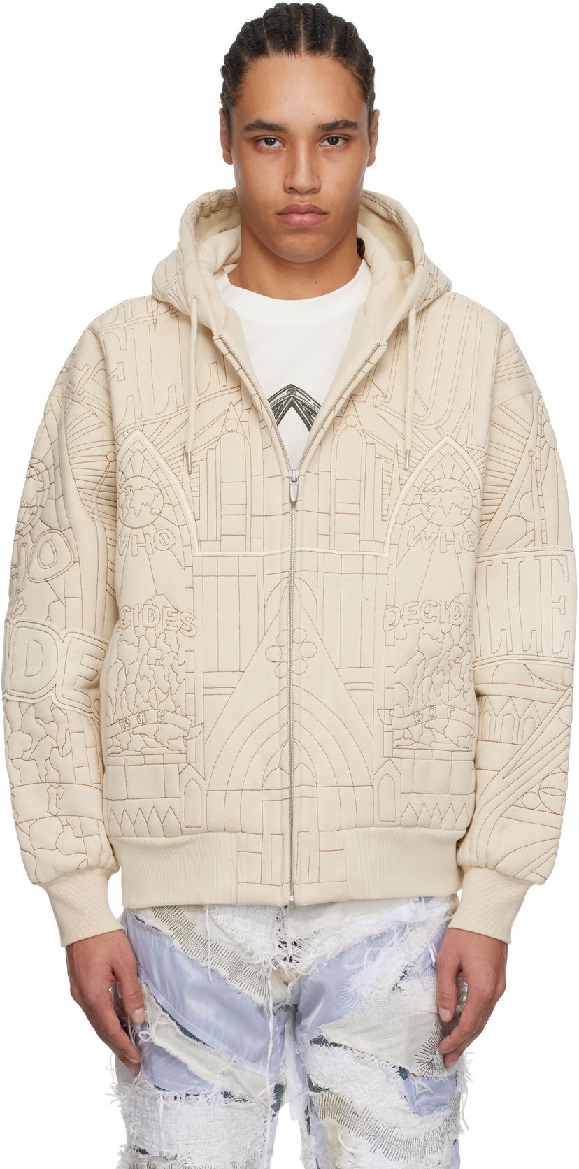 Sweatshirt Who Decides War Who Decides War Cathedral Zip-Up Hoodie Beige | 1110610019SS25
