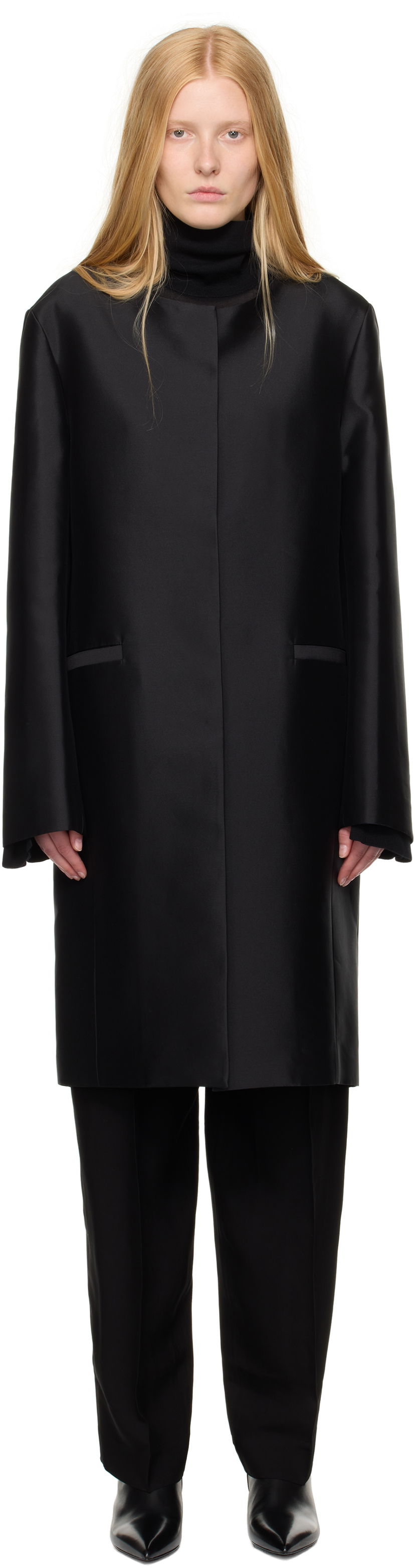 Frakker TOTEME TOTEME Collarless Coat Sort | 253-WRO0213-FB0429