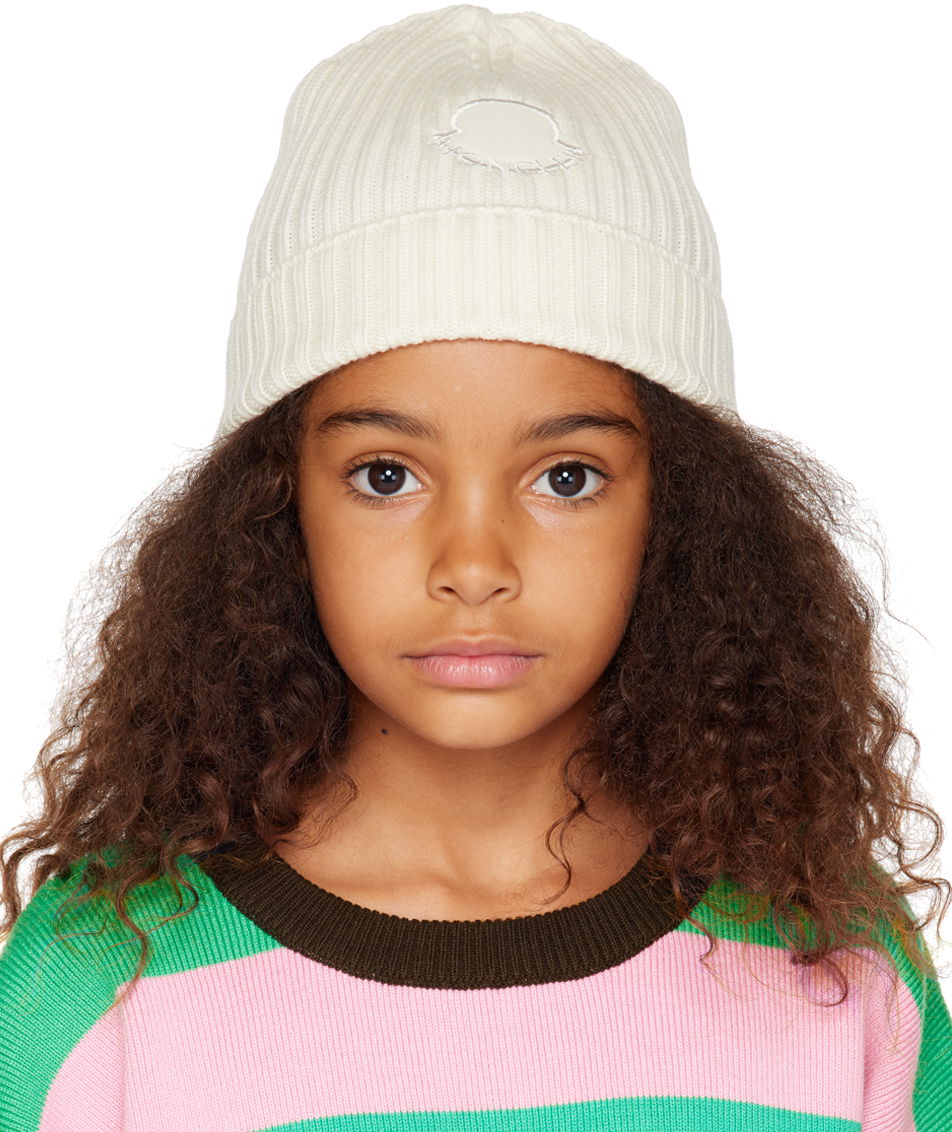 Beanie Moncler Moncler Enfant Kids Ribbed Knit Patch Beanie Hvid | I29543B00010M1131, 0