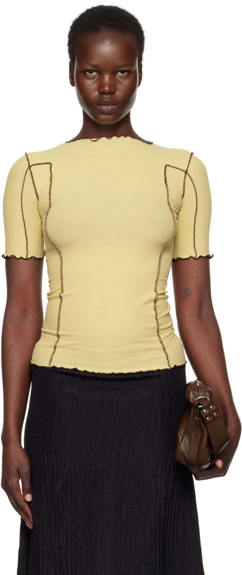 T-shirt Baserange Baserange Omato 3/4 Sleeve Lettuce Edge T-Shirt Gul | TTO3-RB-SP25