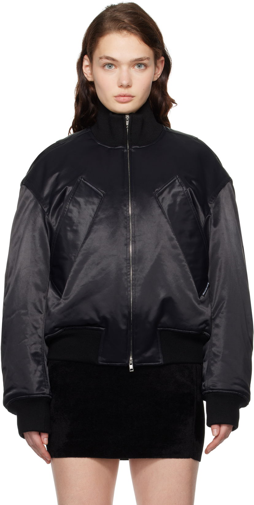 Bomberjakke Alexander Wang Sateen Bomber Jacket Sort | UWC4242050