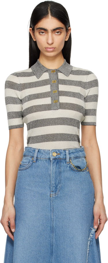 Sweater GANNI GANNI Sparkle Rib Knit Striped Polo Grå | K2482, 0