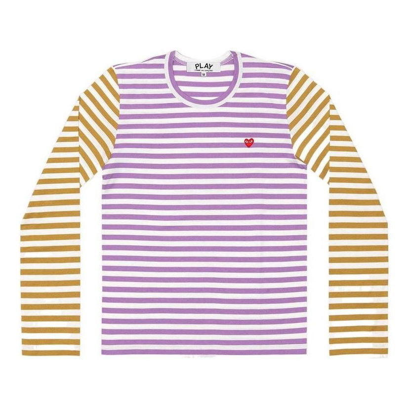 T-shirt Comme des Garçons PLAY Long Sleeve Bi-Colour Striped T-Shirt Lilla | AZ-T318-051-4