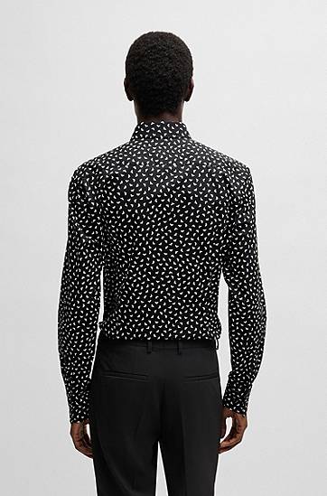 Skjorte BOSS Slim-Fit Printed Cotton Poplin Shirt Sort | 50534068, 1