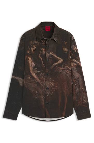 Skjorte BOSS Oversized-fit Cotton Shirt with Ballerina Print Flerfarvet | 50549754