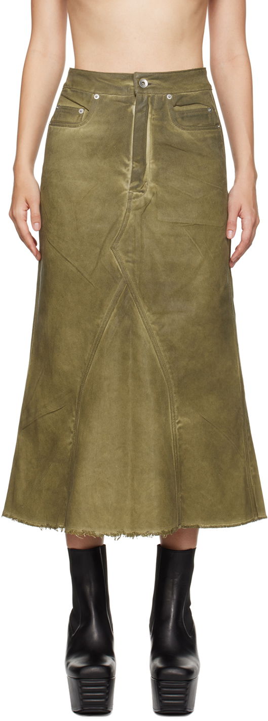 Nederdel Rick Owens Godet Denim Midi Skirt Grøn | DS02D2345 DCF
