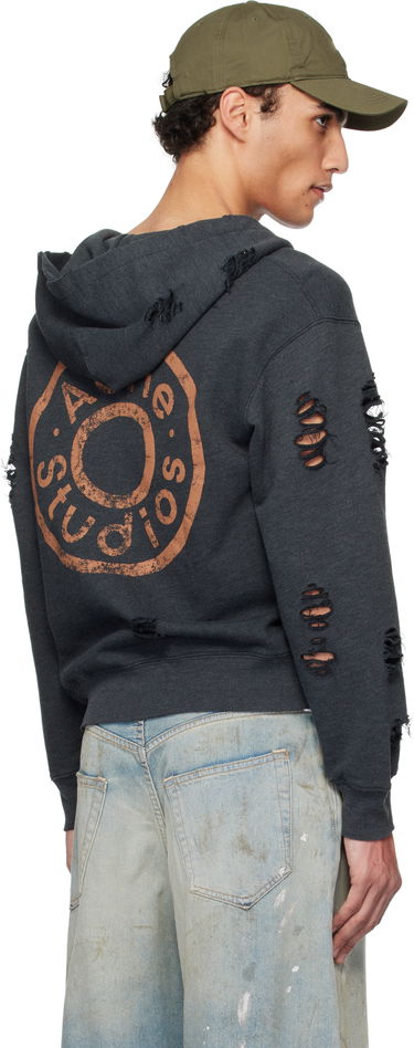 Sweatshirt Acne Studios Acne Studios Distressed Zip-Up Hoodie Grå | CI0183-, 2