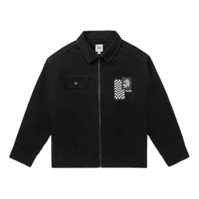 Jakke Vans Printing Embroidered Lapel Zip Jacket Sort | VN0A7Q19BLK