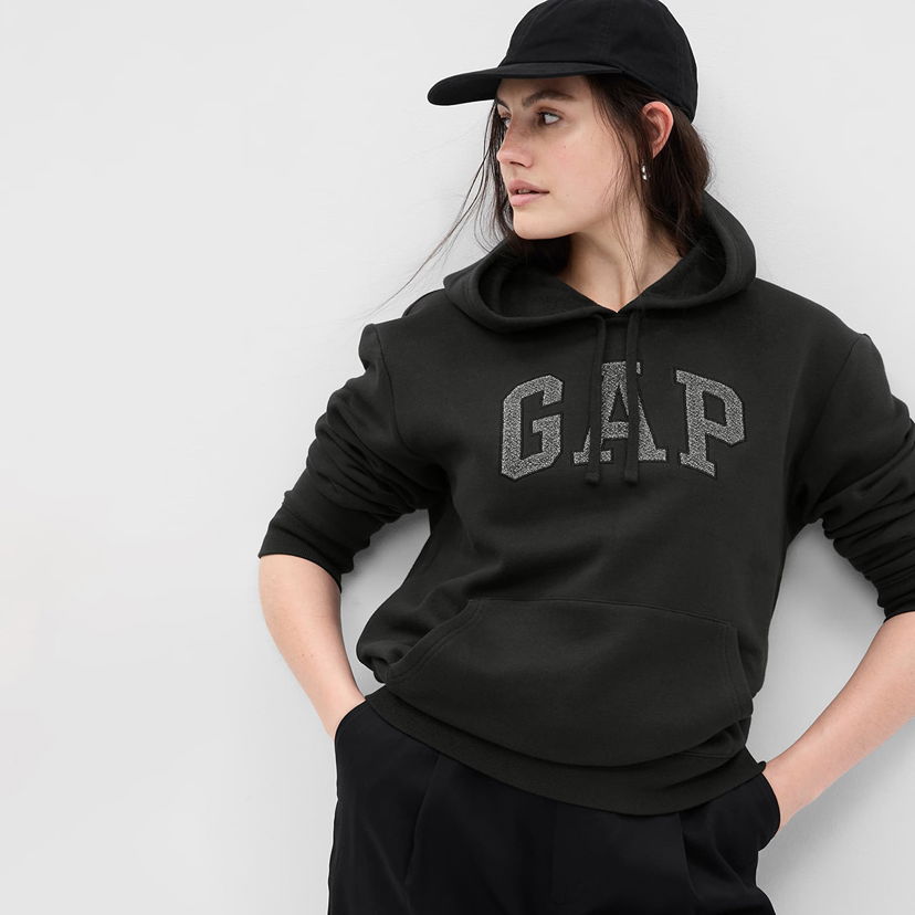 Sweatshirt GAP Pullover Logo Hoodie Moonless Night Glitt Sort | 796099-01