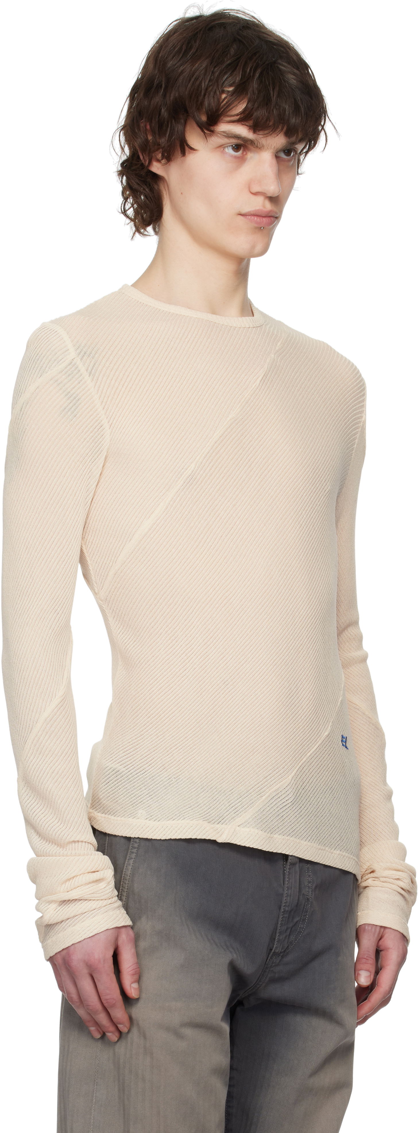 Sweater Eckhaus Latta Eckhaus Latta Spiral Long Sleeve T-Shirt Beige | 1107-EL-PS25-O - OAT, 1