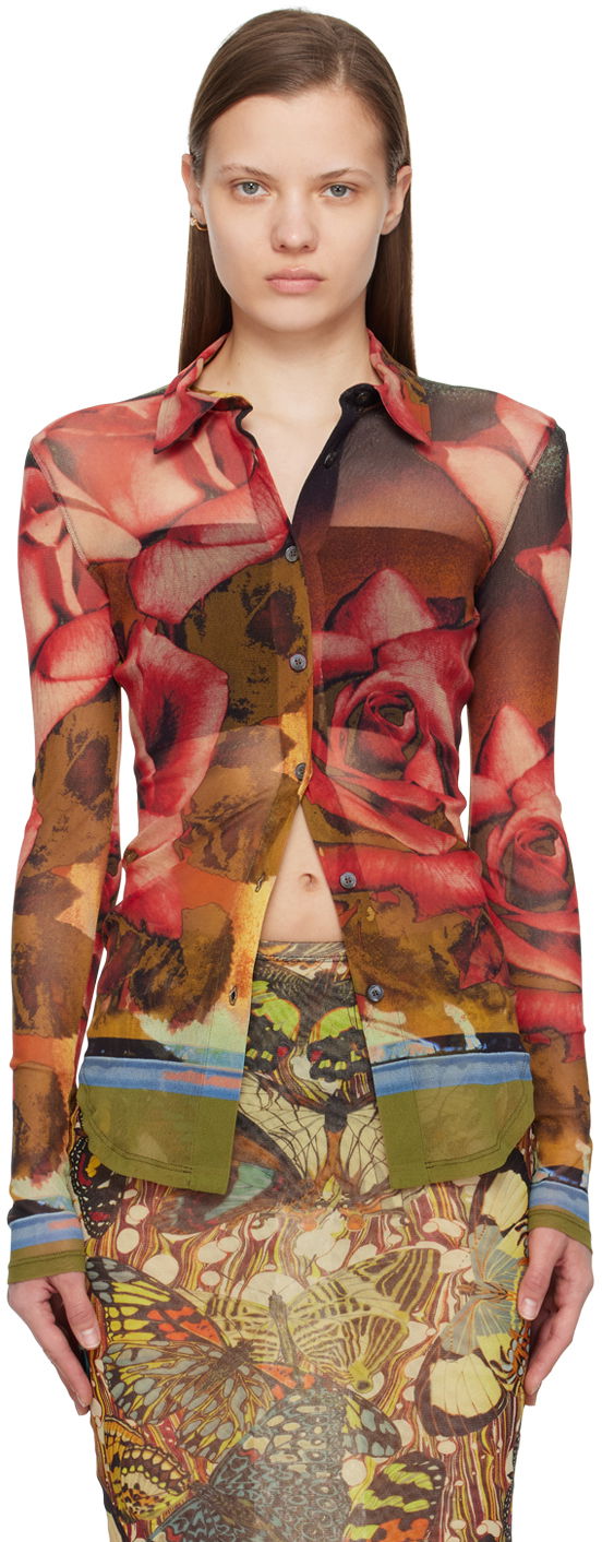 Skjorte Jean Paul Gaultier Jean Paul Gaultier Roses Print Mesh Shirt Flerfarvet | 24/25-U-CH013-T547-403050