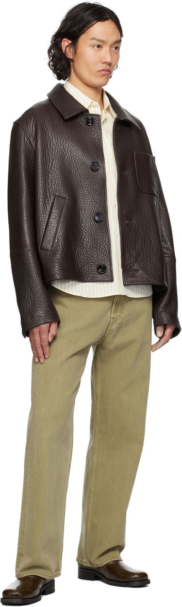 Jakke AMI AMI Paris Buttoned Leather Jacket Brun | UJK270.LH0050, 3