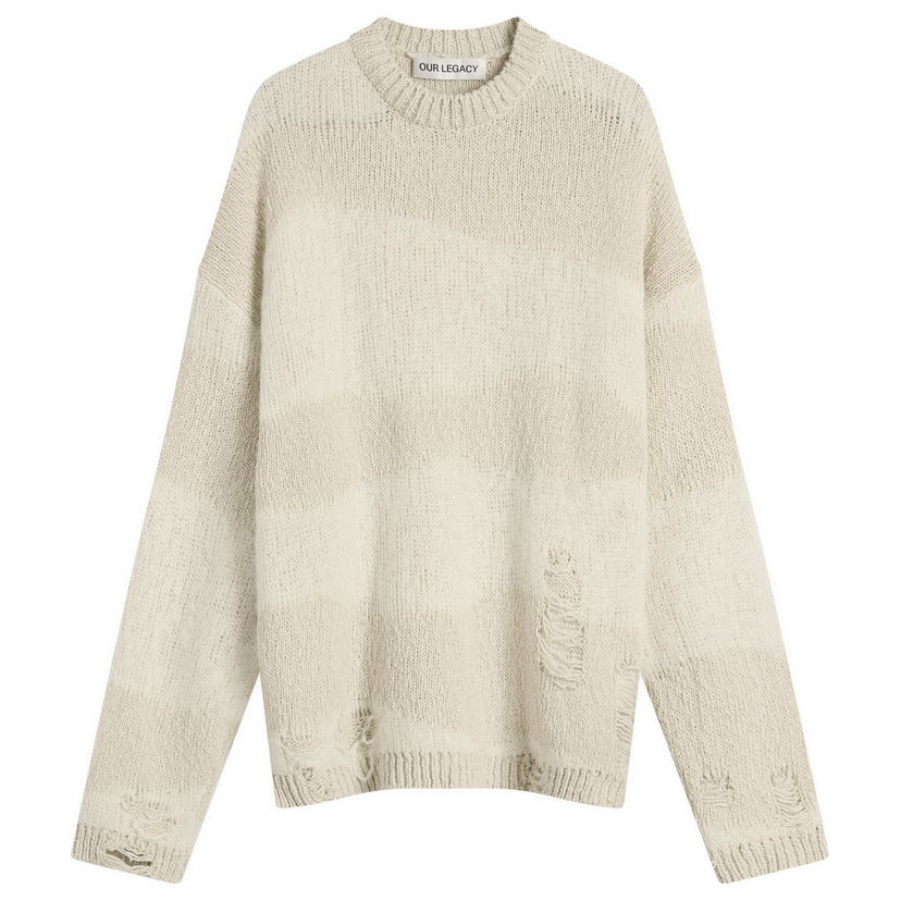 Sweater OUR LEGACY Our Legacy Popover Roundneck Destructive Wave Knit, Size X-Small Beige | W2253PW