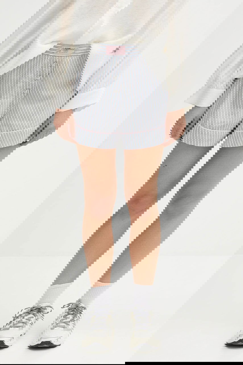 Shorts GANNI GANNI Yarn Dyed Stripe Elasticated High Waist Shorts Blå | W0388, 0