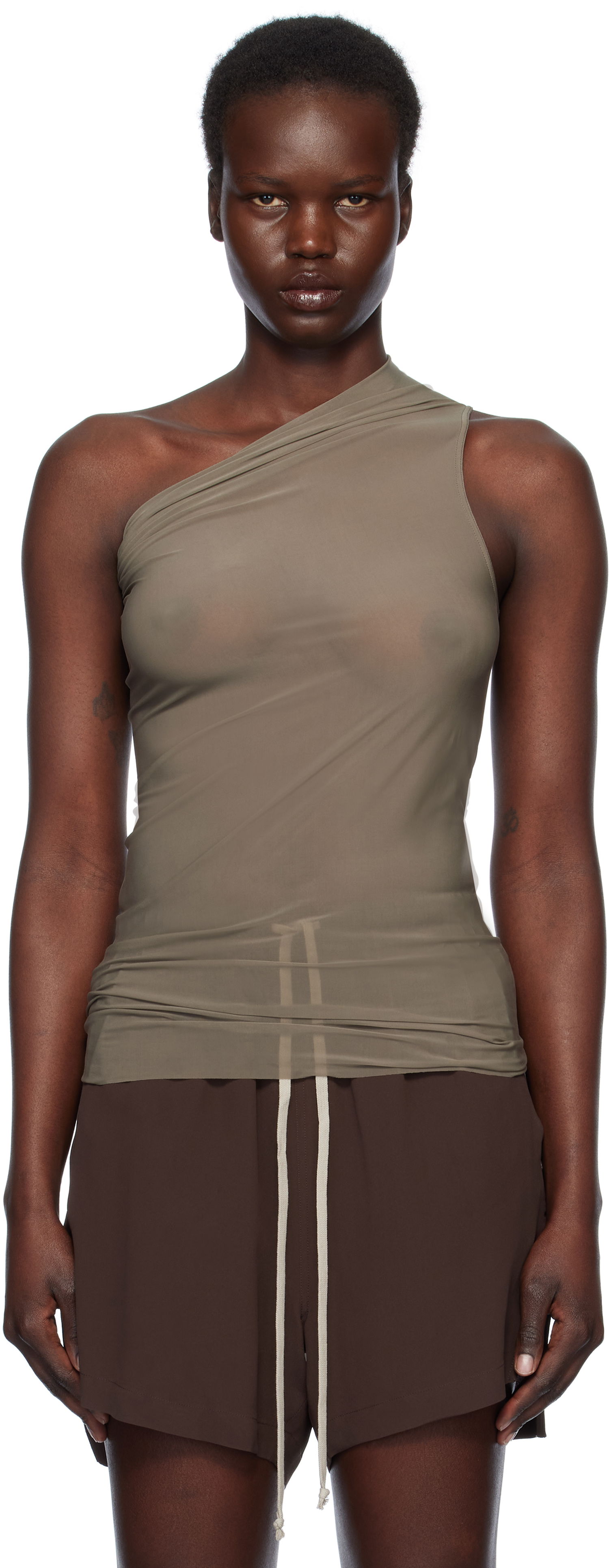 Tanktop Rick Owens Rick Owens Athena One-Shoulder Tank Top Grøn | RP01E7138 BZ, 0