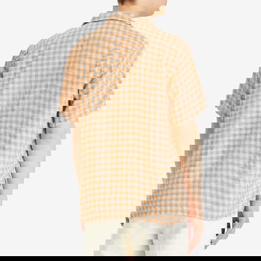 Skjorte BEAMS Beams Plus Open Collar Panama Plaid Linen Shirt, Size Large Orange | 3801-0179-139-45, 3
