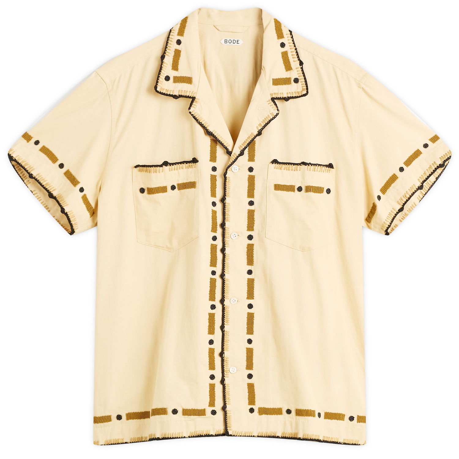 Skjorte Bode Beaded Ryegrass Short Sleeve Shirt, Size Large Beige | MRF25SH018, 0