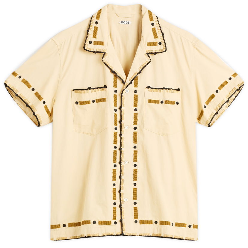 Skjorte Bode Beaded Ryegrass Short Sleeve Shirt, Size Large Beige | MRF25SH018