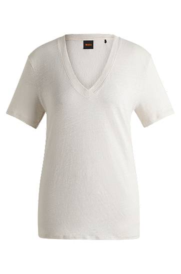 T-shirt BOSS Linen V-Neck Tee Hvid | 50538645