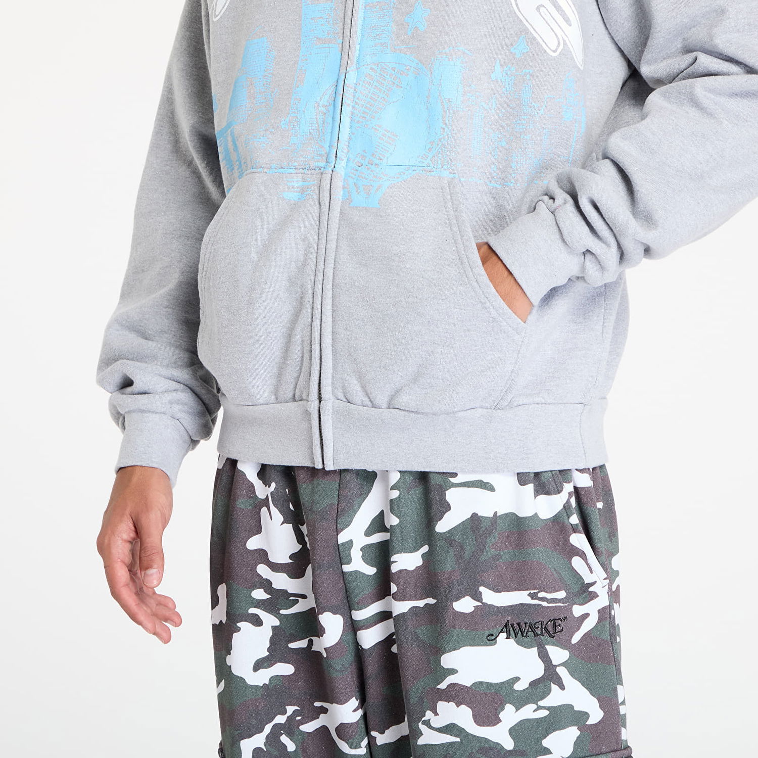 Sweatshirt Awake NY Skyline Zip Up Hoodie Heather Grey M Grå | AWK-SU24-HD121-GRY, 1