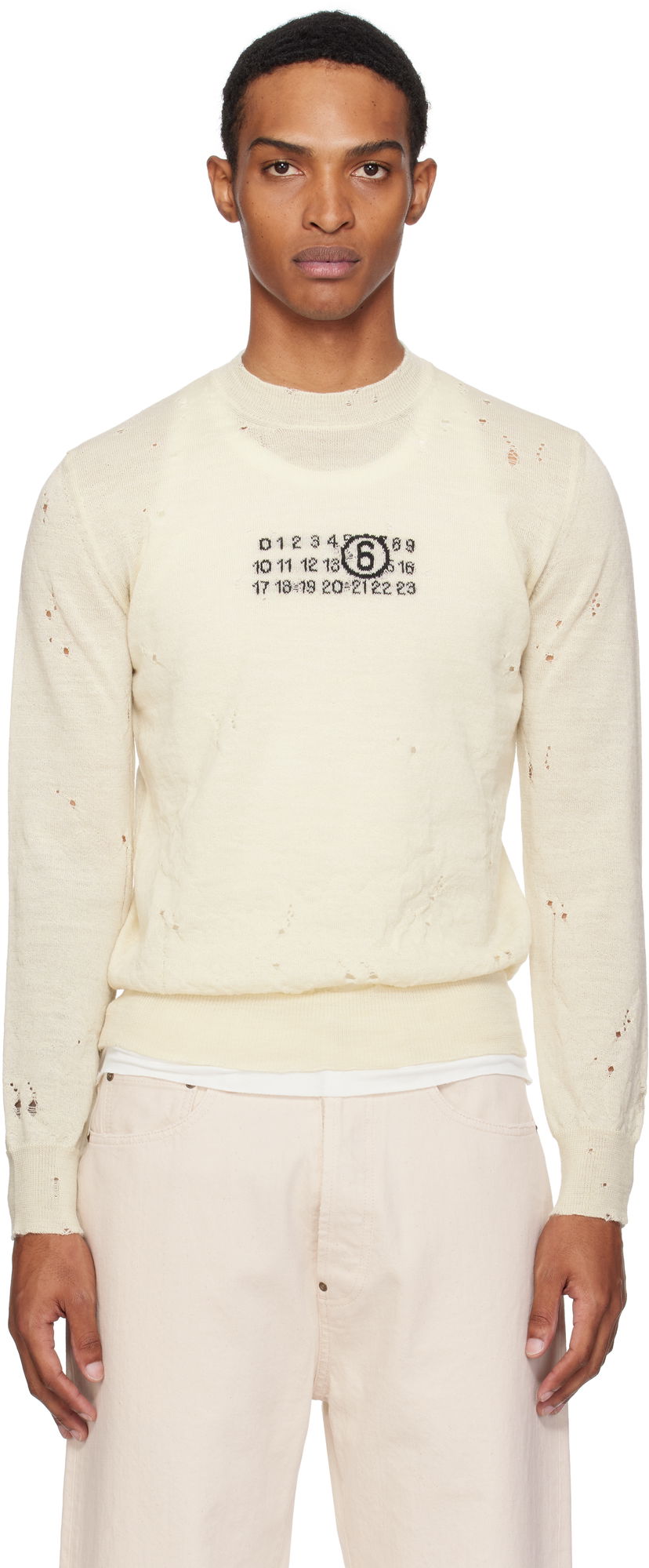 Sweater Maison Margiela MM6 Maison Margiela Distressed Wool Sweater Hvid | SH0HL0033 M13134