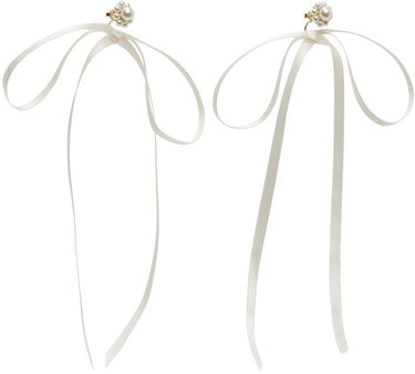 Øreringe Simone Rocha Simone Rocha Bow Ribbon Stud Earrings Hvid | ERG389 0904, 4