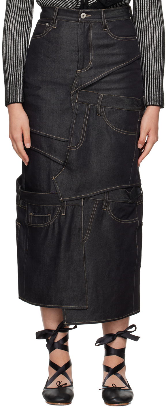 Nederdel Feng Chen Wang Feng Chen Wang Paneled Denim Midi Skirt Mørkeblå | FWF16SK12, 0