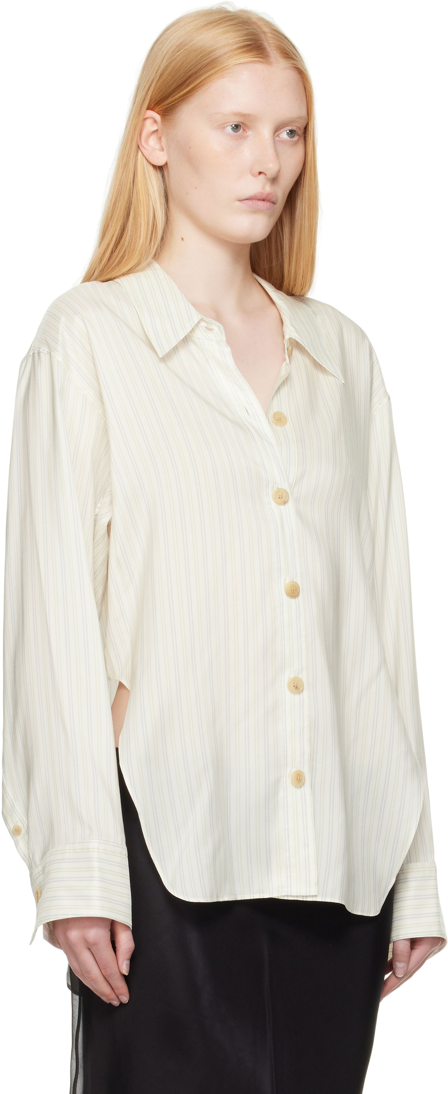 Skjorte Khaite Khaite Herschel Striped Button-Down Shirt Hvid | 23793003, 1