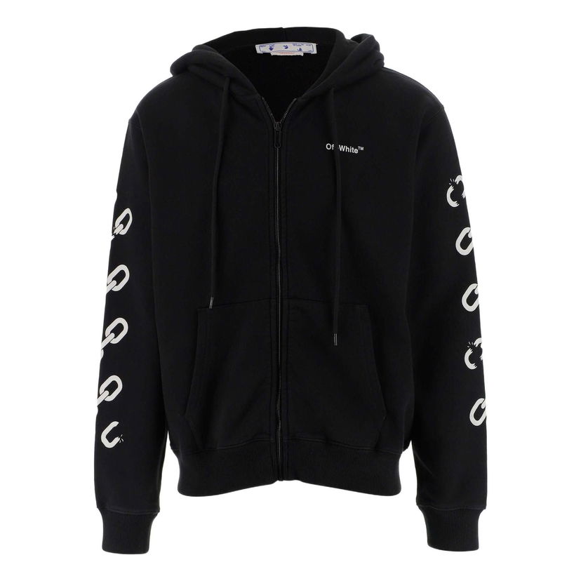 Sweatshirt Off-White Chain Logo Printing Loose Fit Zip-Up Hoodie Sort | OMBE013F22FLE0061001