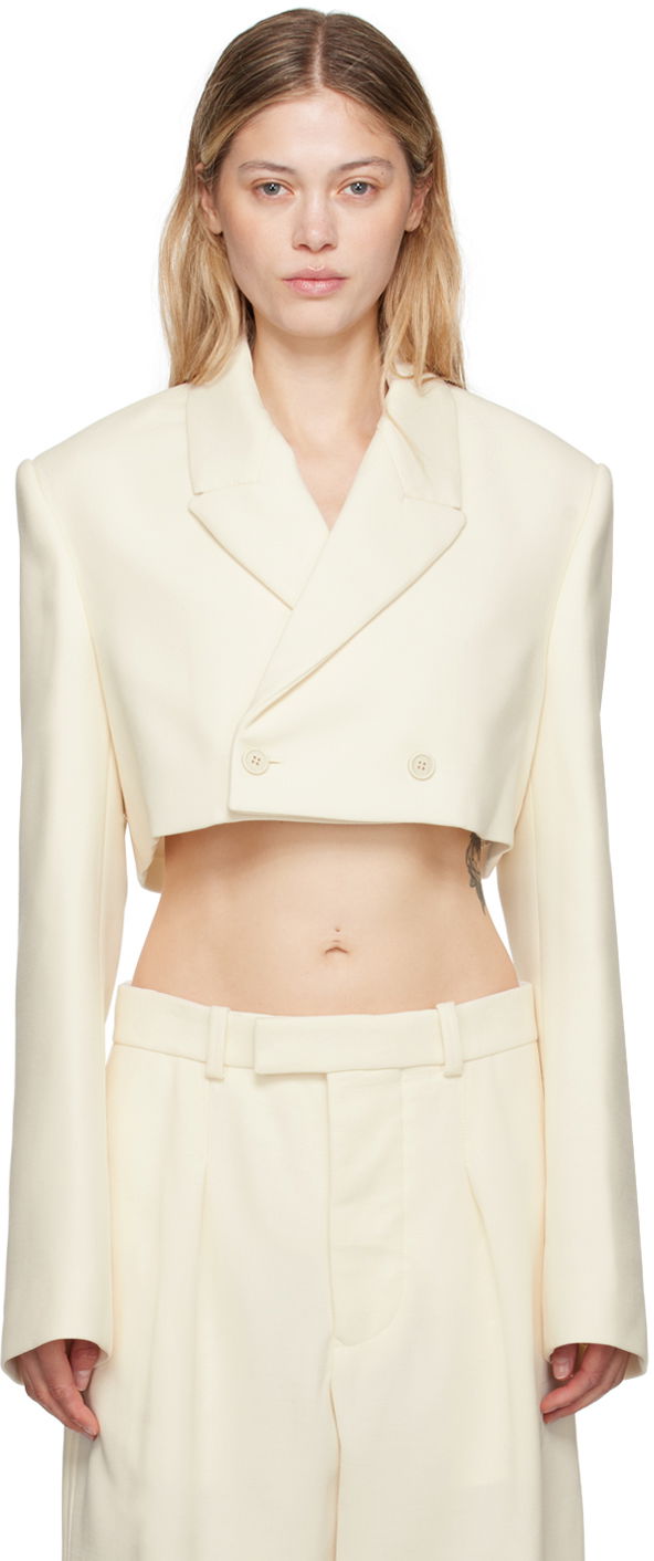 Tøj WARDROBE.NYC Off-White Cropped Blazer Beige | W4076PC