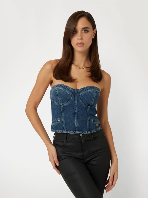 Tanktop GUESS Denim Bustier Top Blå | W4PH0TD5JT1, 0