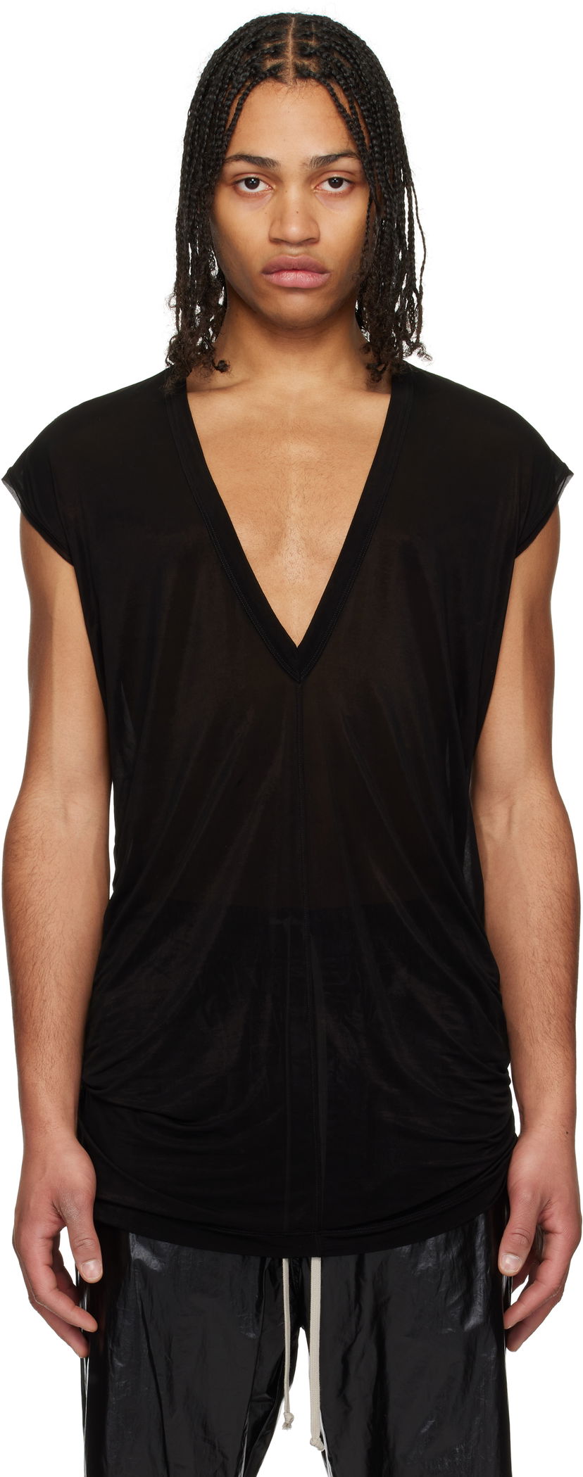 Tanktop Rick Owens Rick Owens Hollywood Jersey Deep V T-Shirt Sort | RU01E5233 BZ