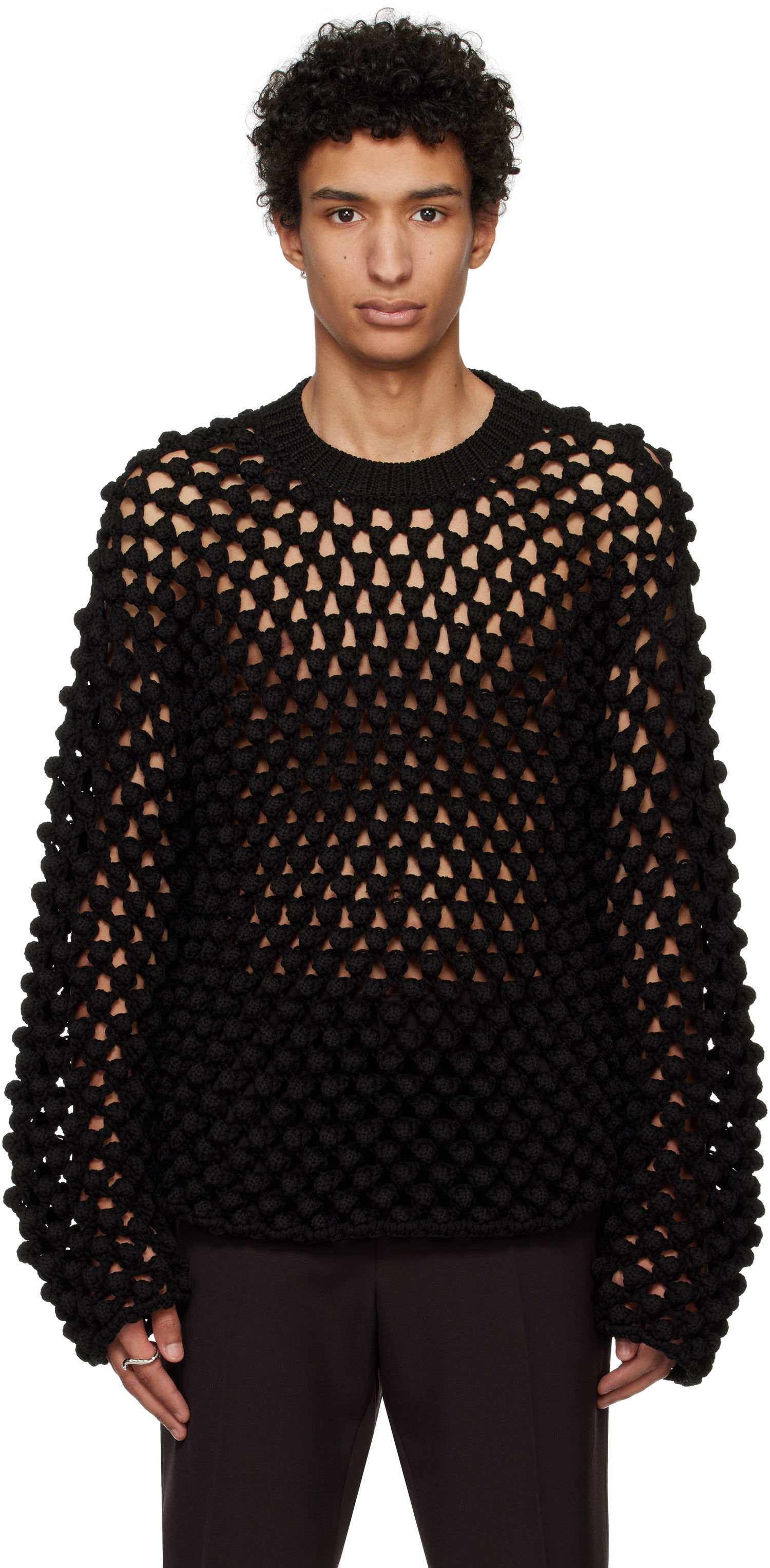Sweater Jil Sander Jil Sander Crochet Crew-Neck Sweater Sort | J22GP0242_J19157, 0