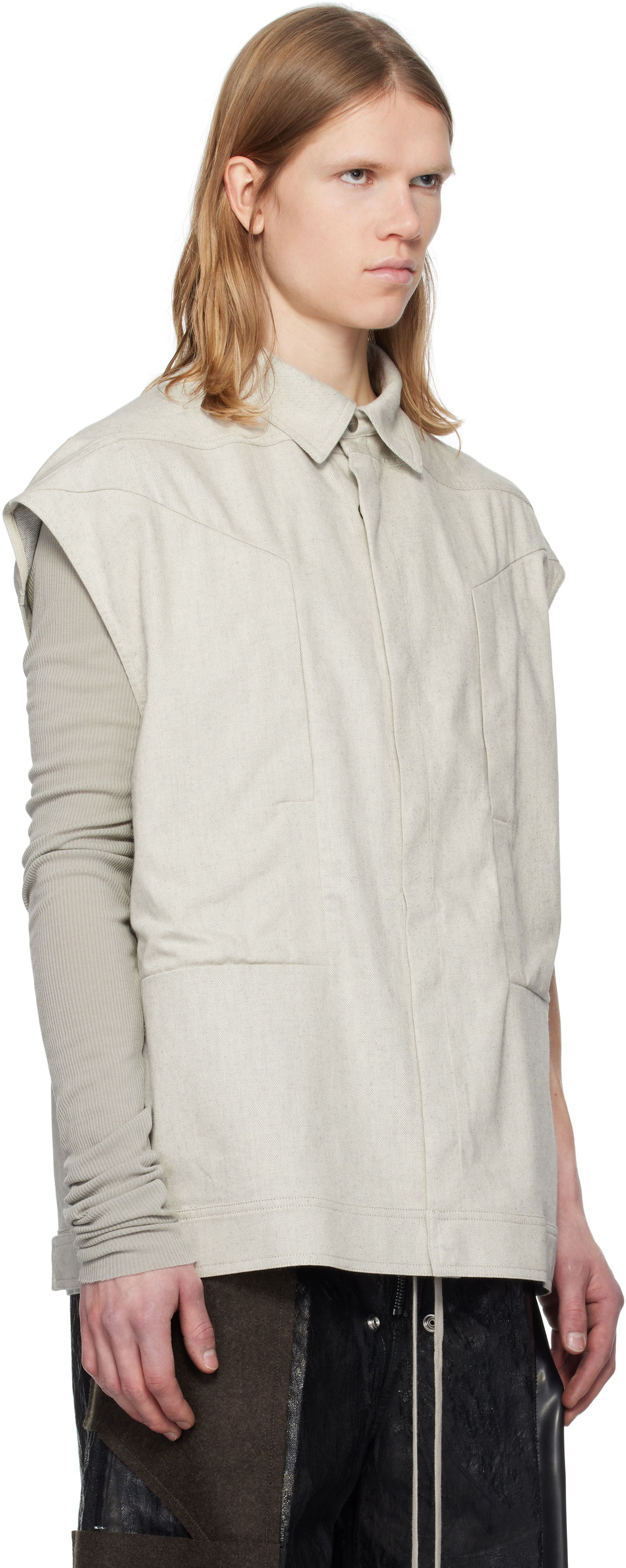 Skjorte Rick Owens Rick Owens Sleeveless Jumbo Denim Shirt Beige | RU01E5776 DRD, 1