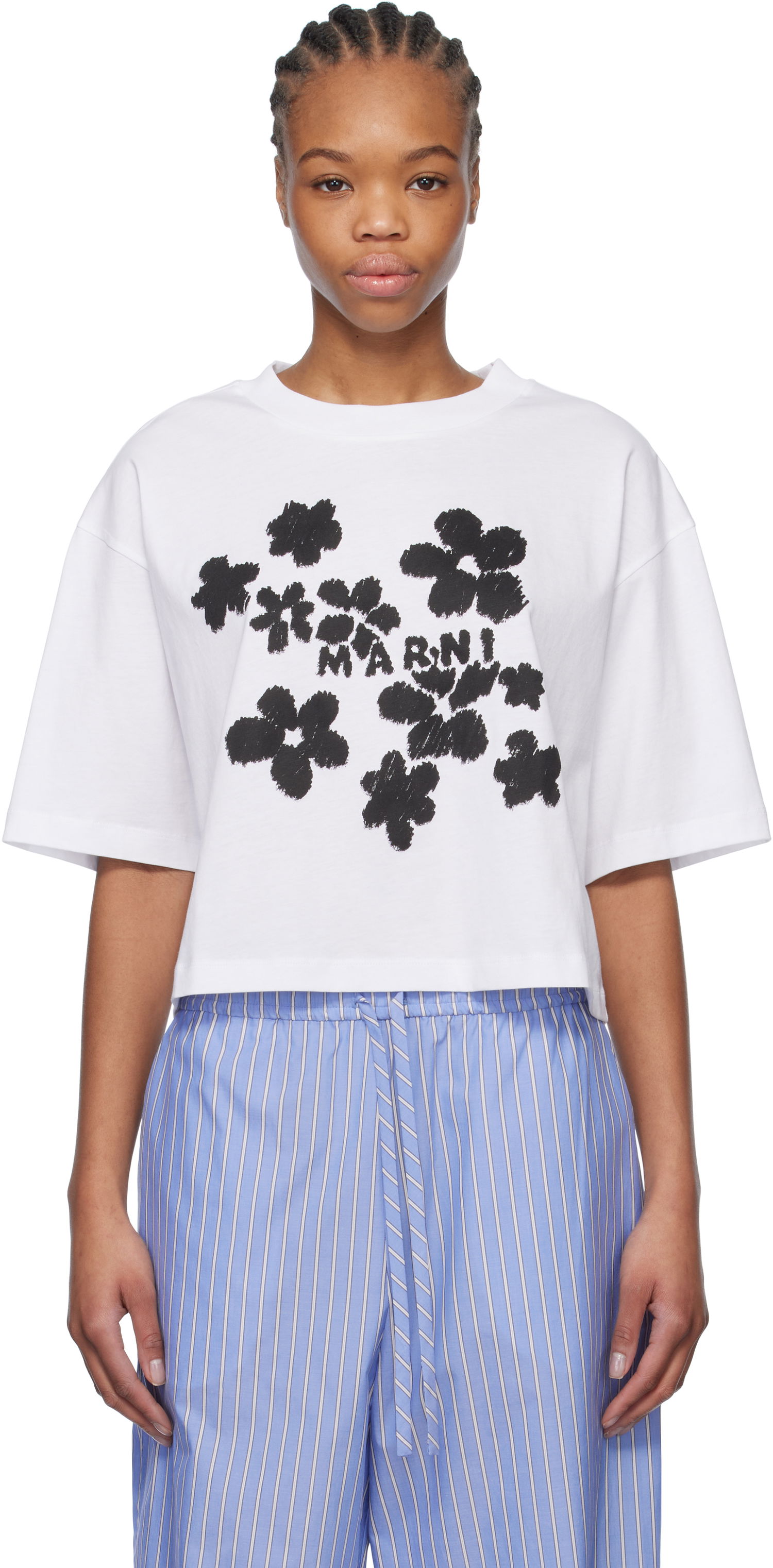 Crop top Marni Marni Daisy Garden Print Cropped T-Shirt Hvid | THJE0333P4 USCX40, 0