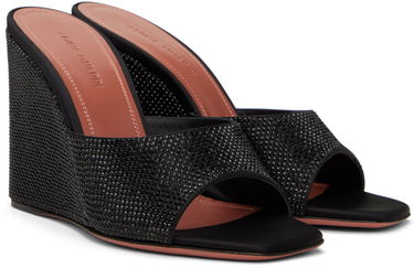 Tilbehør Amina Muaddi Amina Muaddi Lupita Crystal Wedge Heeled Sandals Sort | LUPITA CRYSTAL WEDGE WEDGE SATIN, 3