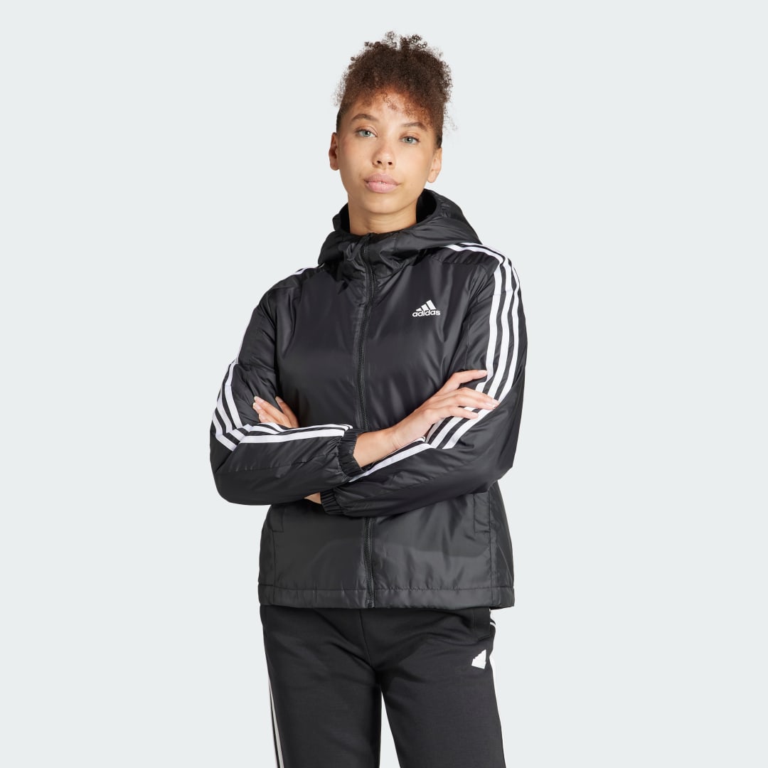 Jakke adidas Performance Essentials 3-Stripes Insulated Hooded Jacket Sort | IN3288, 0