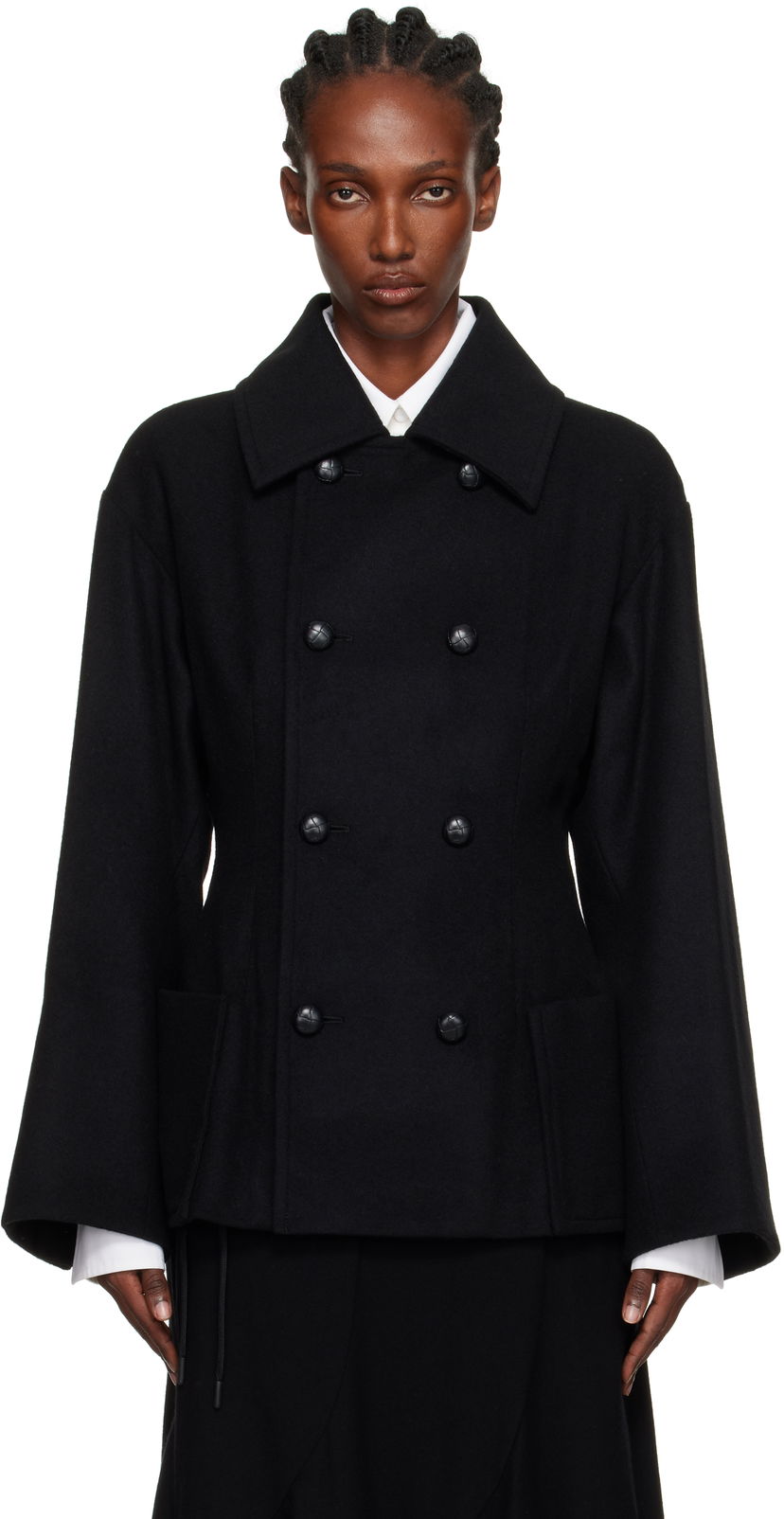 Frakker Yohji Yamamoto Yohji Yamamoto Darts Pea Coat Sort | FM-J53-103