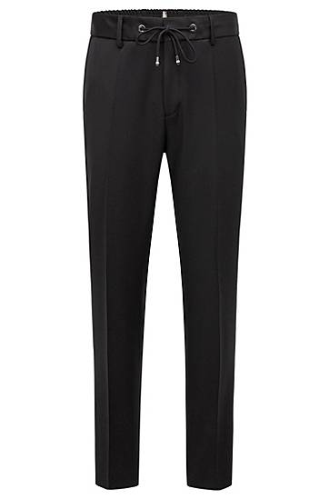 Bukser BOSS Slim-Fit Virgin-Wool Serge Trousers Sort | 50469169