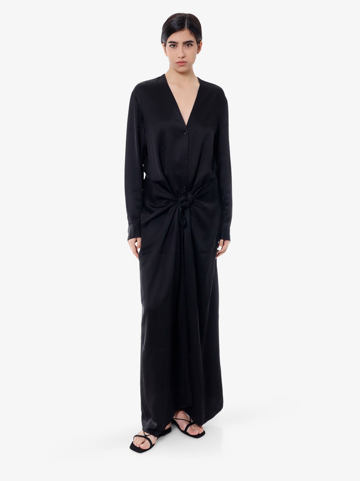 Kjole TOTEME Draped Long Sleeve Maxi Shirt Dress by Sort | 242WRD1730FB0160001, 1
