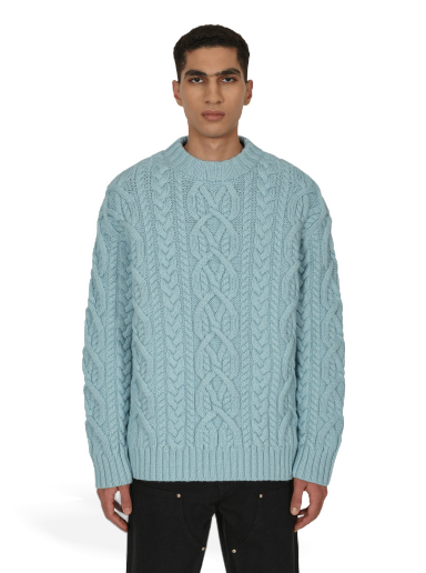 Skjorte Dries Van Noten Cable Knit Sweater Blue Turkis | 222-021232-5707 505