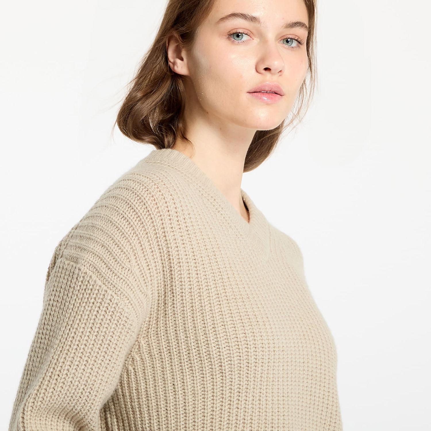 Sweater CALVIN KLEIN Chunky V-Neck Sweater Pelican Beige | J20J224635 PD7, 1