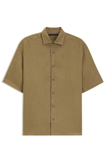 Skjorte BOSS BECKHAM x BOSS Relaxed-Fit Linen Shirt Brun | 50549180, 0