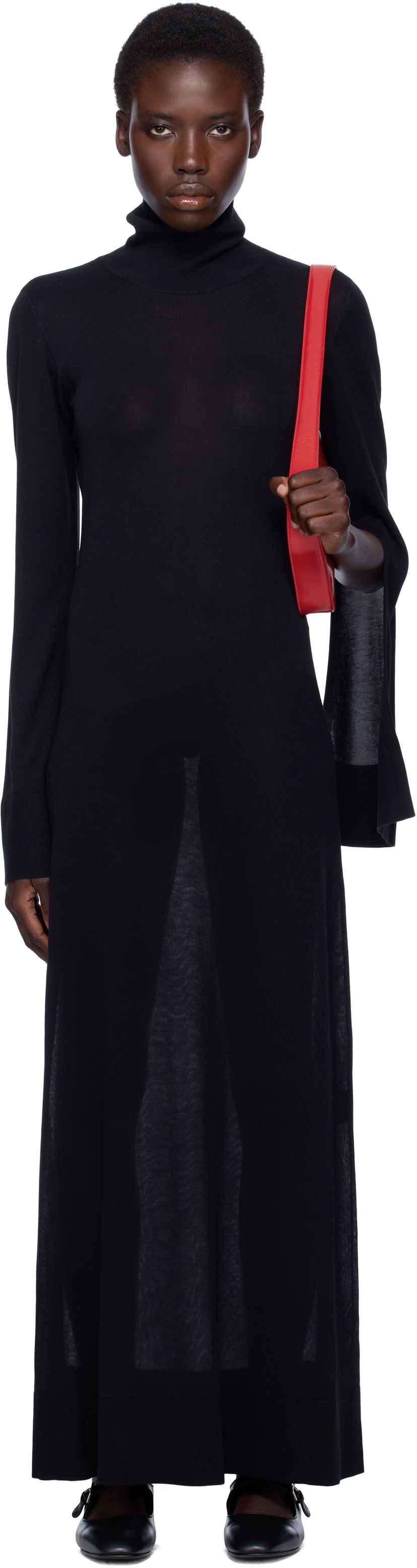 Kjole TOTEME TOTEME Slit Sleeve Knit Maxi Dress Sort | 253-WRD0236-YA0079