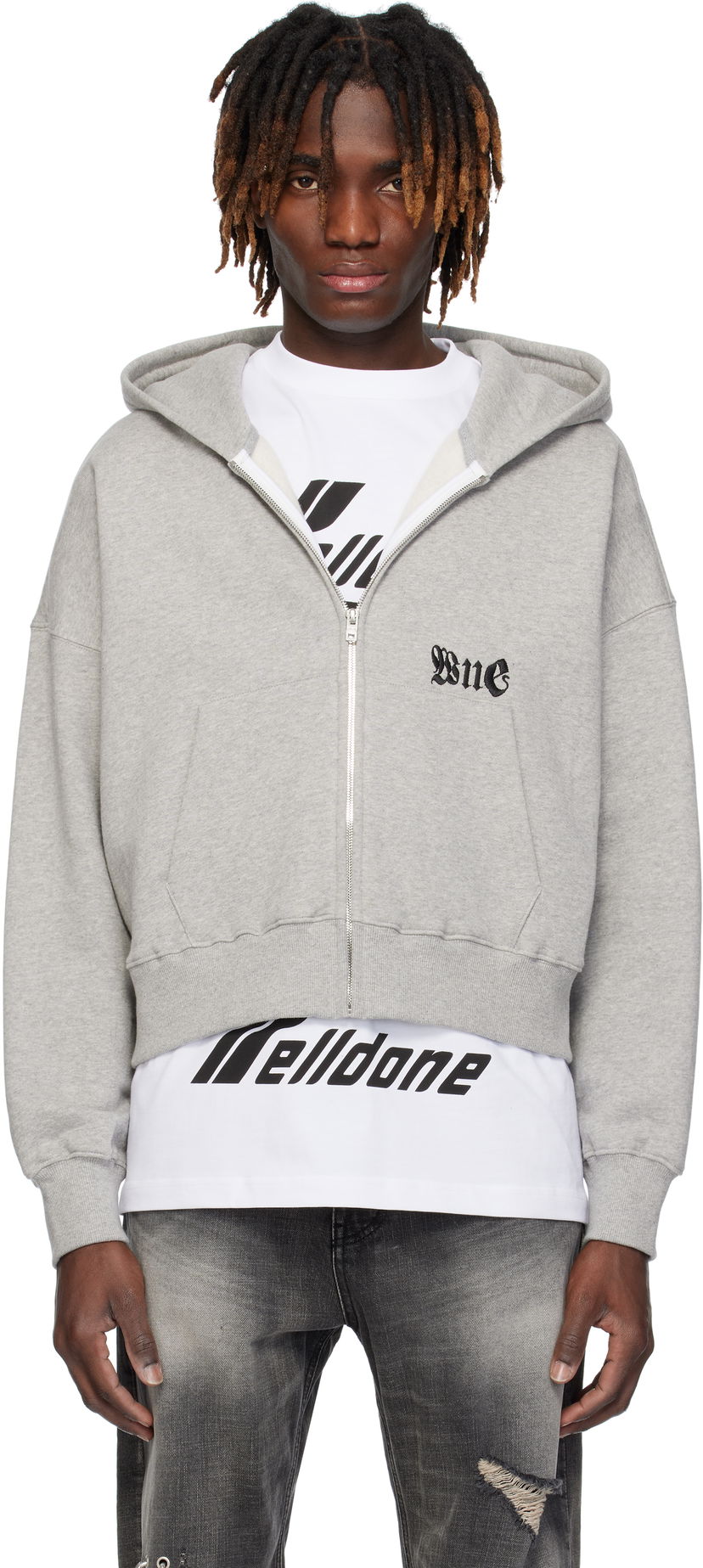 Sweatshirt We11done We11done Logo Zip-Up Cropped Hoodie Grå | WD-TJ0-25-815-U-MG