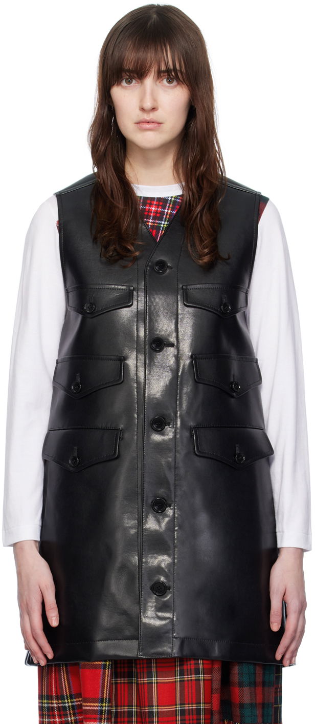 Vest Comme des Garçons Comme Des Garçons Belted Faux-Leather Vest Sort | TL-V009-051