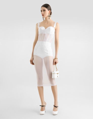 Kjole Dolce & Gabbana Dolce & Gabbana Tulle Calf-Length Corset Dress Hvid | F6TUYTFLRC0WA800, 1