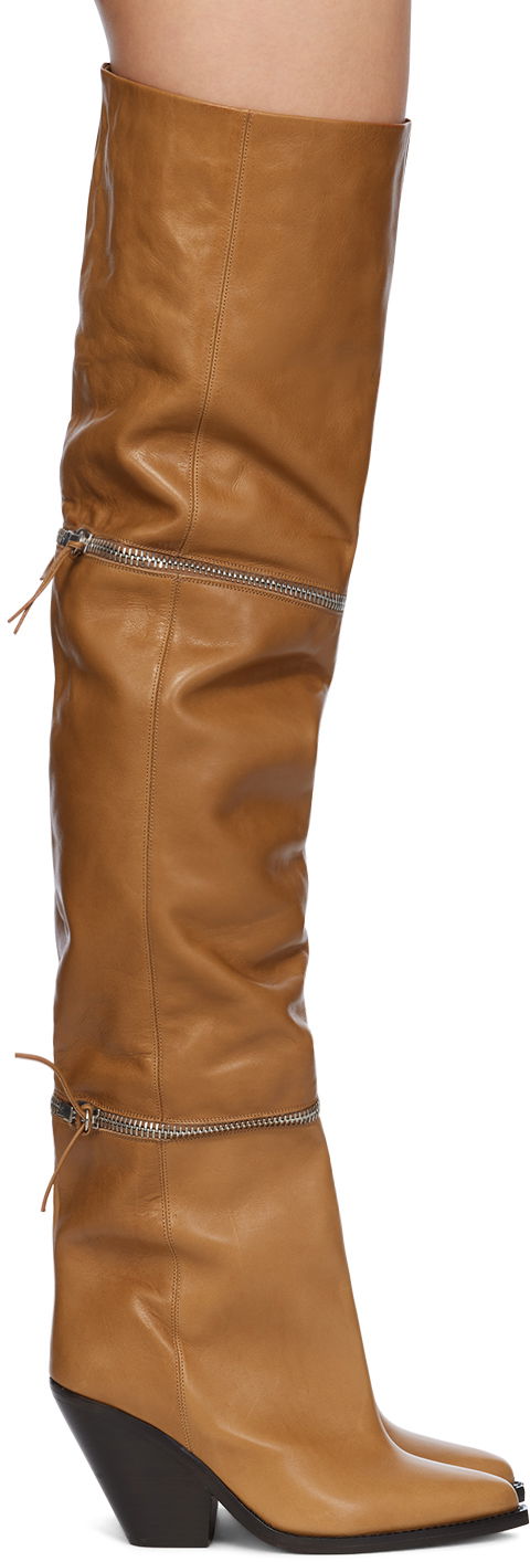 Sneakers og sko ISABEL MARANT Lelodie Over-the-Knee Zipped Leather Boots Brun | 23HCD0006FA-A4A12S