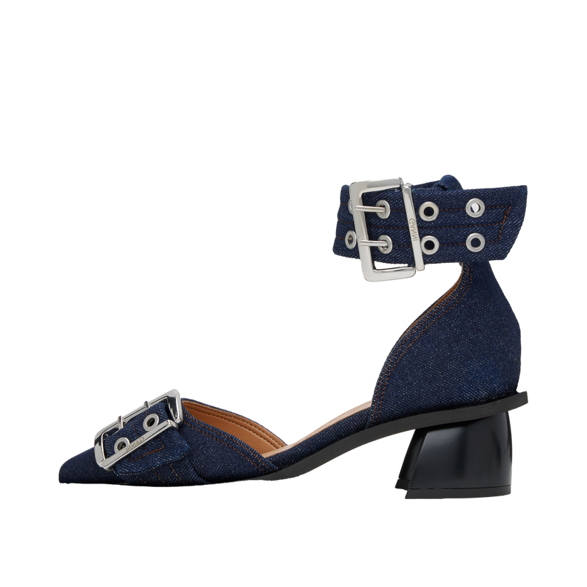 Sneakers og sko GANNI Feminine Buckle Open Cut Heels Mørkeblå | S2803